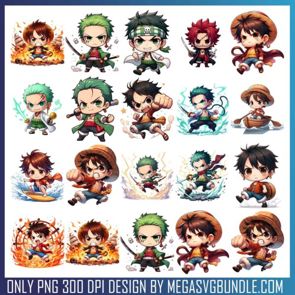 Chibi One Piece png bundle, one piece characters​ png, one piece manga​ png