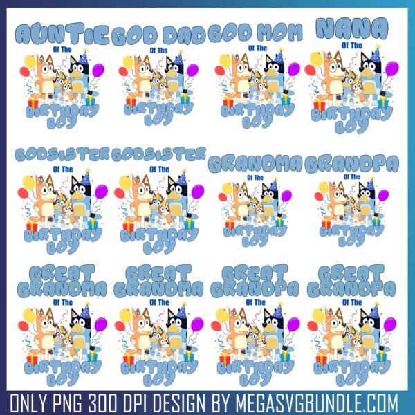 Bluey Birthday boy design PNG Bundle, birthday cards png, bingo bluey png
