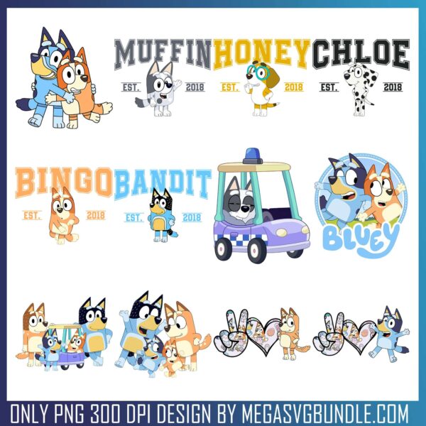 Bluey est 2018 PNG Bundle, bluey episodes​​​ png, bluey toys png
