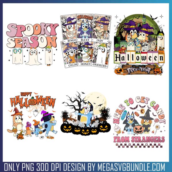 Bluey Halloween design PNG Bundle, bluey cast​ png, halloween png