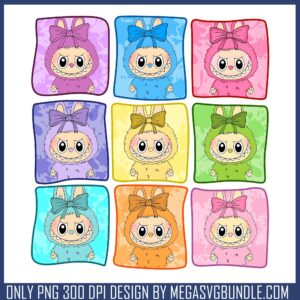 Labubu colorful bowtie png, labubu drawing​ png, labubu outfits​ png