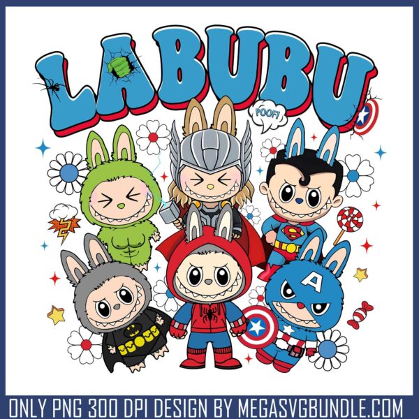 Labubu superhero png, labubu plush​ png, dc superhero png