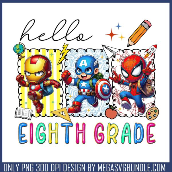 Superhero hello eighth grade png, high school png, marvel superhero png
