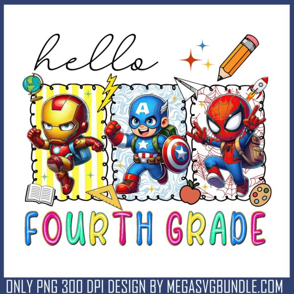Superhero hello fourth grade png, fourth grade png, marvel superhero png