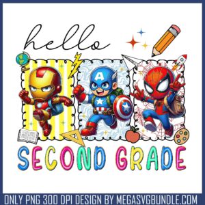 Superhero hello second grade png, second grade png, marvel superhero png