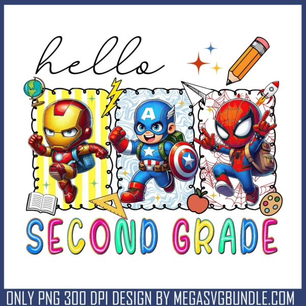 Superhero hello second grade png, second grade png, marvel superhero png