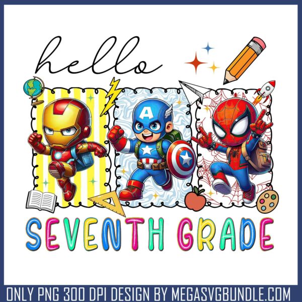 Superhero hello seventh grade png, high school png, marvel superhero png