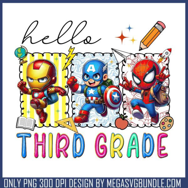 Superhero hello third grade png, third grade png, marvel superhero png