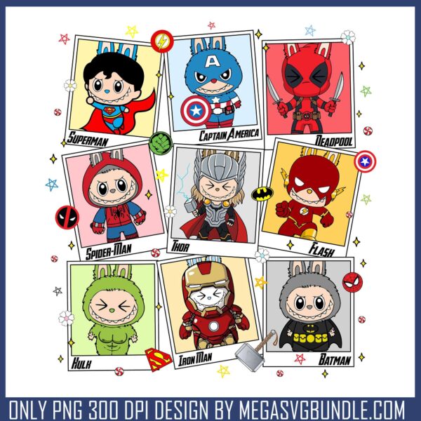Superhero labubu png, labubu original​ png, superheroes png