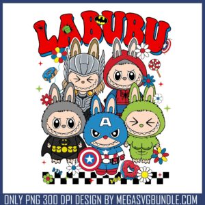 Superheroes labubu png, pink labubu​ png, superheroes png