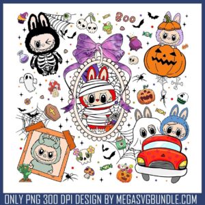 Labubu halloween set png, halloween movies​ png, labubu blind box png
