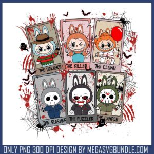Labubu killers squad card png, horror movie png, labubu pop mart png