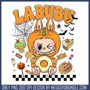 Labubu pumpkin donut png, halloween pumpkin png, labubu doll png
