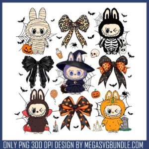 Labubu spooky bow png, halloween spirit png, labubu original png