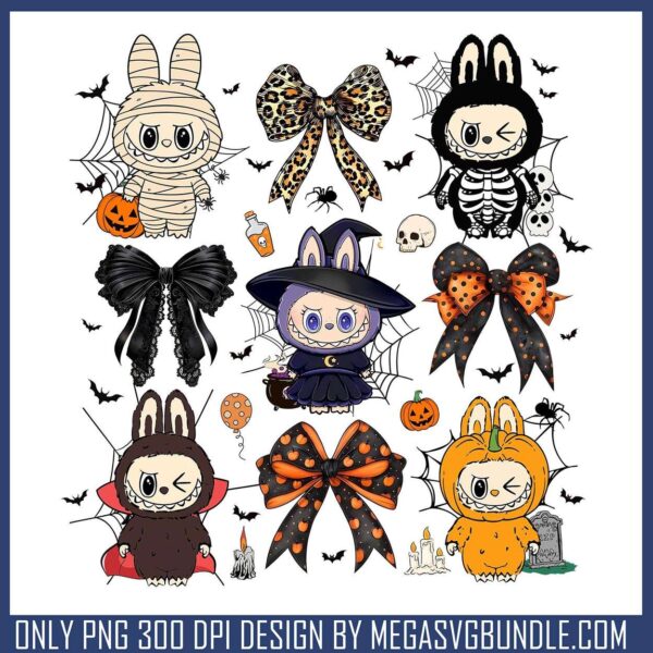 Labubu spooky bow png, halloween spirit png, labubu original png