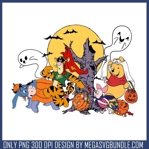 Pooh and friend halloween png, winnie the pooh​ png, halloween decor png