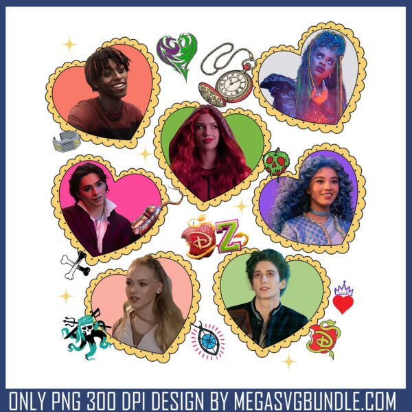 Dz members heart design png, descendants movies​ png, disney plus png