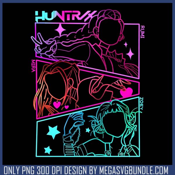 Huntrix girl neon design png, huntrix member png, huntrix band png