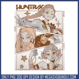 Huntrix girl vintage design png, huntrix member png, huntrix band png