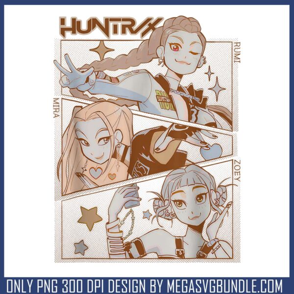 Huntrix girl vintage design png, huntrix member png, huntrix band png