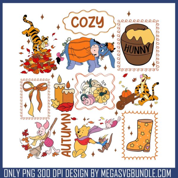 Cozy autumn winnie png, winnie pooh png, happy halloween png