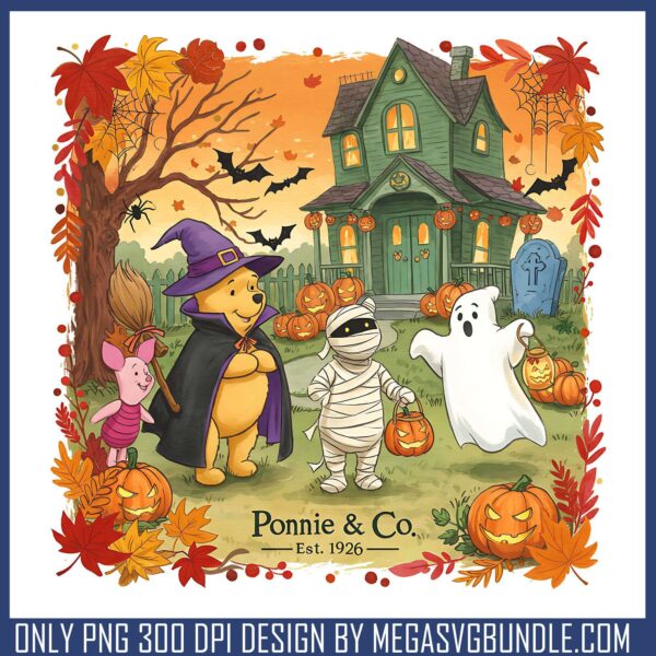 Ponnie and co est 1926 png, winnie the pooh png, halloween spirit png