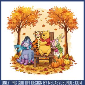 Pooh winnie fall vibe png, pooh bear png, halloween spirit png
