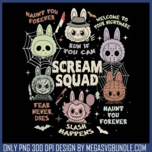 Scream squad labubu png, labubu pop mart png, halloween jokes png