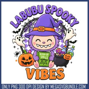 Spooky vibes labubu png, labubu doll png, happy halloween png