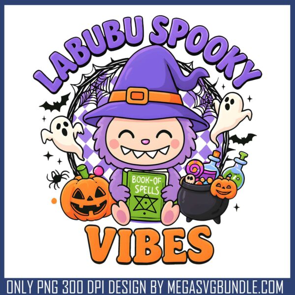 Spooky vibes labubu png, labubu doll png, happy halloween png