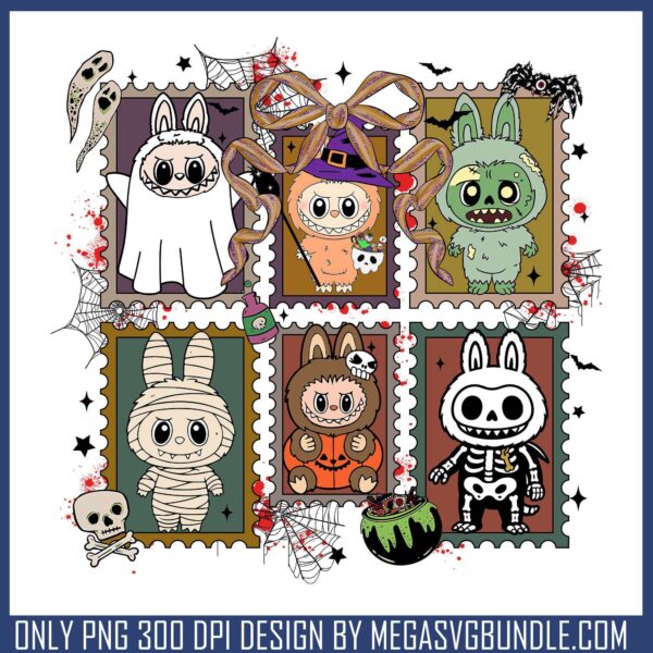 Labubu halloween card png, labubu doll png, halloween costumes png