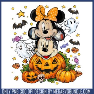 Mouse couple halloween png, halloween pumpkin png, mickey mouse png