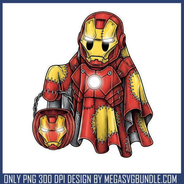 Iron man ghost patchwork halloween png, iron man halloween​ png