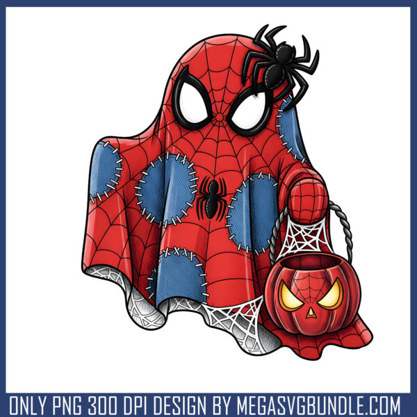 Spiderman ghost patchwork halloween png, spiderman halloween art​ png