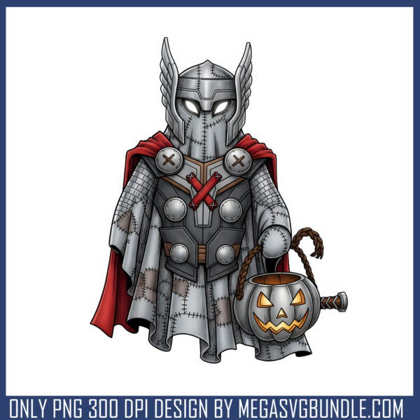 Thor ghost patchwork halloween png, avengers halloween costume​ png