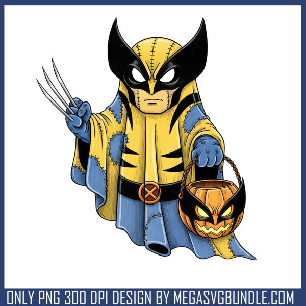 Wolverine ghost patchwork halloween png, wolverine movie​ png