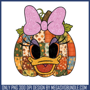 Daisy duck pumpkin patchwork png, halloween daisy duck​ png