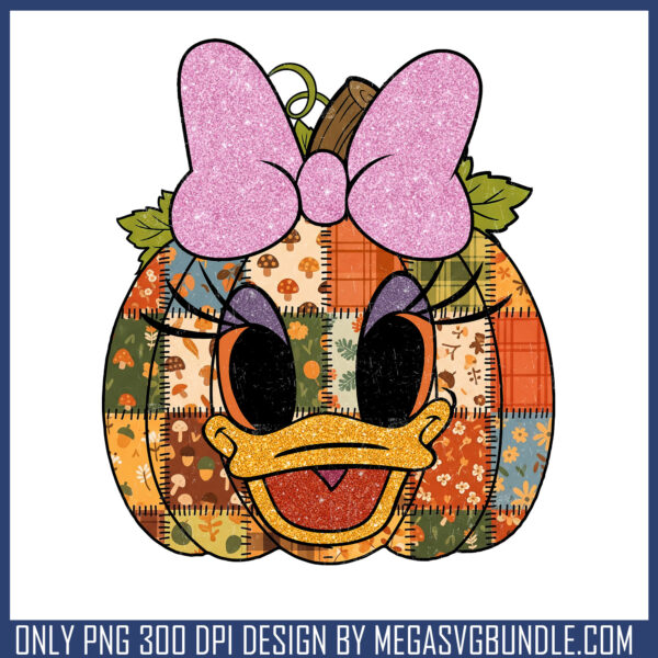Daisy duck pumpkin patchwork png, halloween daisy duck​ png