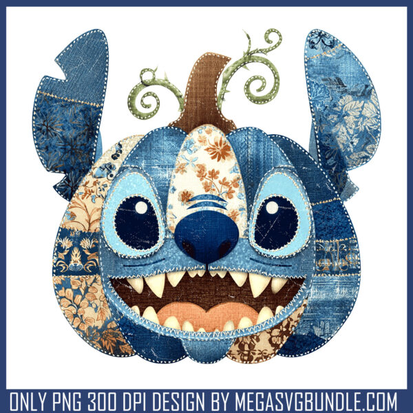 Disney stitch pumpkin patchwork png, halloween stitch​ png