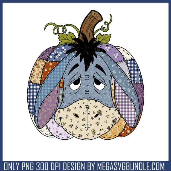 Eeyore pumpkin patchwork face png, eeyore costume halloween​ png