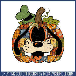 Goofy pumpkin face patchwork png, goofy halloween​ png, disney png
