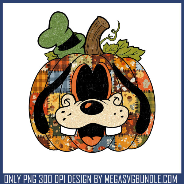 Goofy pumpkin face patchwork png, goofy halloween​ png, disney png