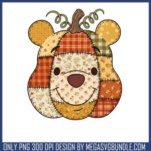 Pooh bear pumpkin patchwork png, winnie the pooh halloween​ png