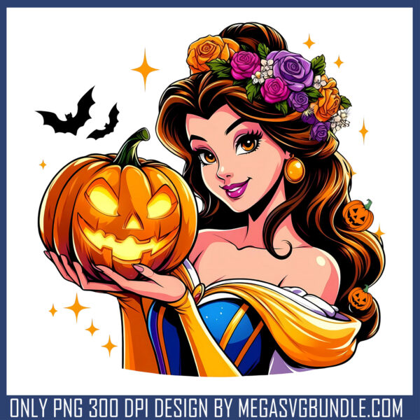 Belle princess pumpkin halloween png, belle disney​ png