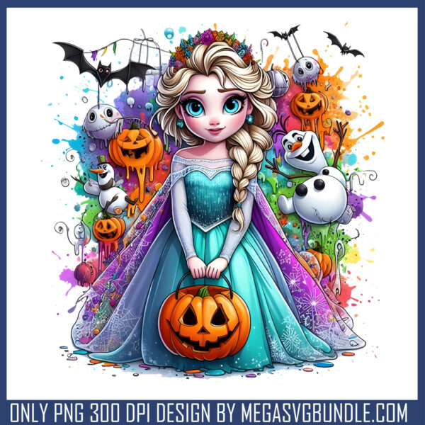 Elsa cute pumpkin halloween png, halloween elsa costume​ png