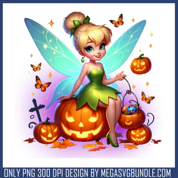 Tinkerbell pumpkin halloween png, disney tinkerbell​ png
