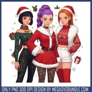 Girl band huntrix christmas png, kpop demon hunters png
