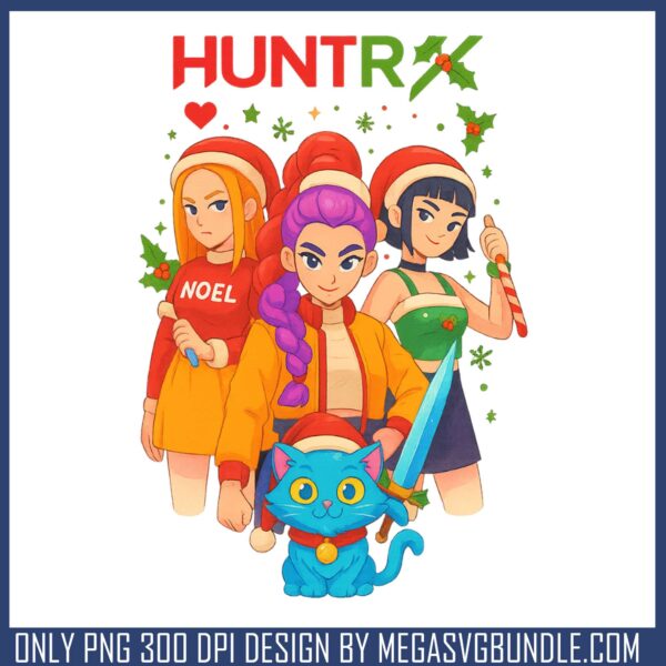 Huntrix girl group christmas png, kpop demon hunters png