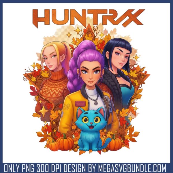 Fall leaves huntrix girl png, happy thanksgiving​ png, golden huntrix​ png