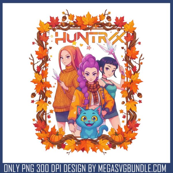 Huntrix girl fall leaves png, thanksgiving day​ png, huntrix kpop​ png